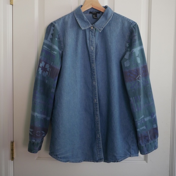 Forever 21 Tops - Denim long sleeve with Aztec design